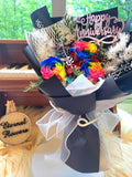 Rainbow Preserved Roses Bouquet With Classy Black Wrapper. 100% High Quality Real Flowers.