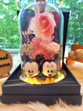 Eternal Couple Mickey & Minnie Mouse Pink Rose Preserved Flower Dome With Same Day Delivery