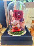 Lucky Cat Preserved Flower Dome With Red Roses And Same Day Delivery