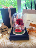 Lucky Cat Preserved Flower Dome With Red Roses And Same Day Delivery