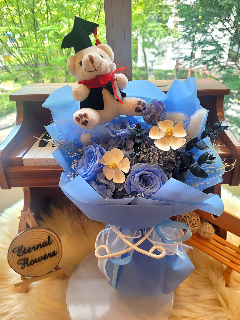 Graduation Bouquet: Timeless Romance Blue Preserved Roses Bouquet