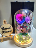 Eternal Couple V1 Preserved Flower Dome With Rainbow Roses And Same Day Delivery