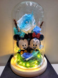 Eternal Couple Mickey & Minnie Mouse Multi-Blue Rose Preserved Flower Dome