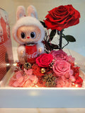Premium Authentic Labubu Plush & Preserved Flowers In Acrylic Box.