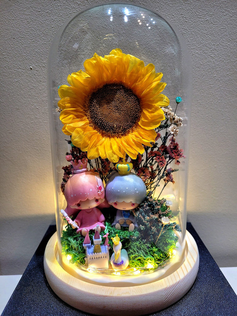 Twin Stars Preserved Flower Dome With Sunflower And Same Day Delivery
