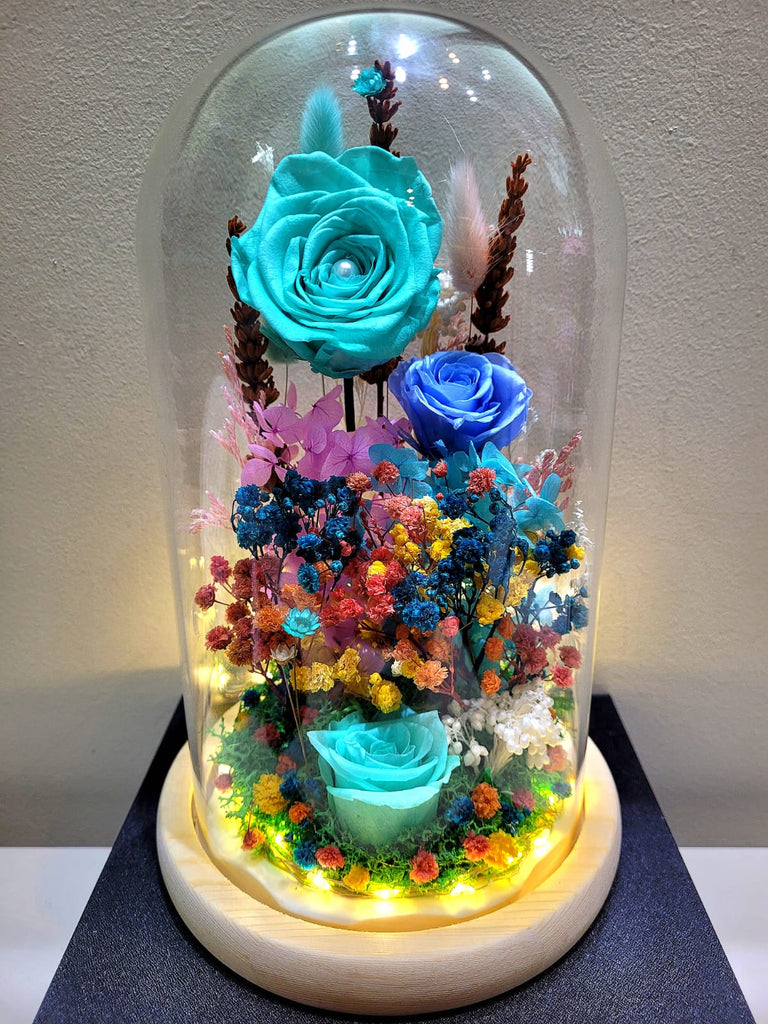Preserved Flower Dome With Roses & Baby's Breath (7 Choices of Color Theme)