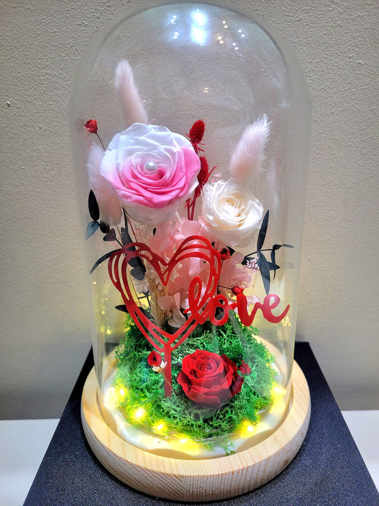 Love Stick Preserved Flower Dome And Same Day Delivery (7 Color Themes Available)