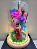 Crayon Shin-Chan Preserved Flower Dome With Rainbow Roses. Same Day Delivery Available.