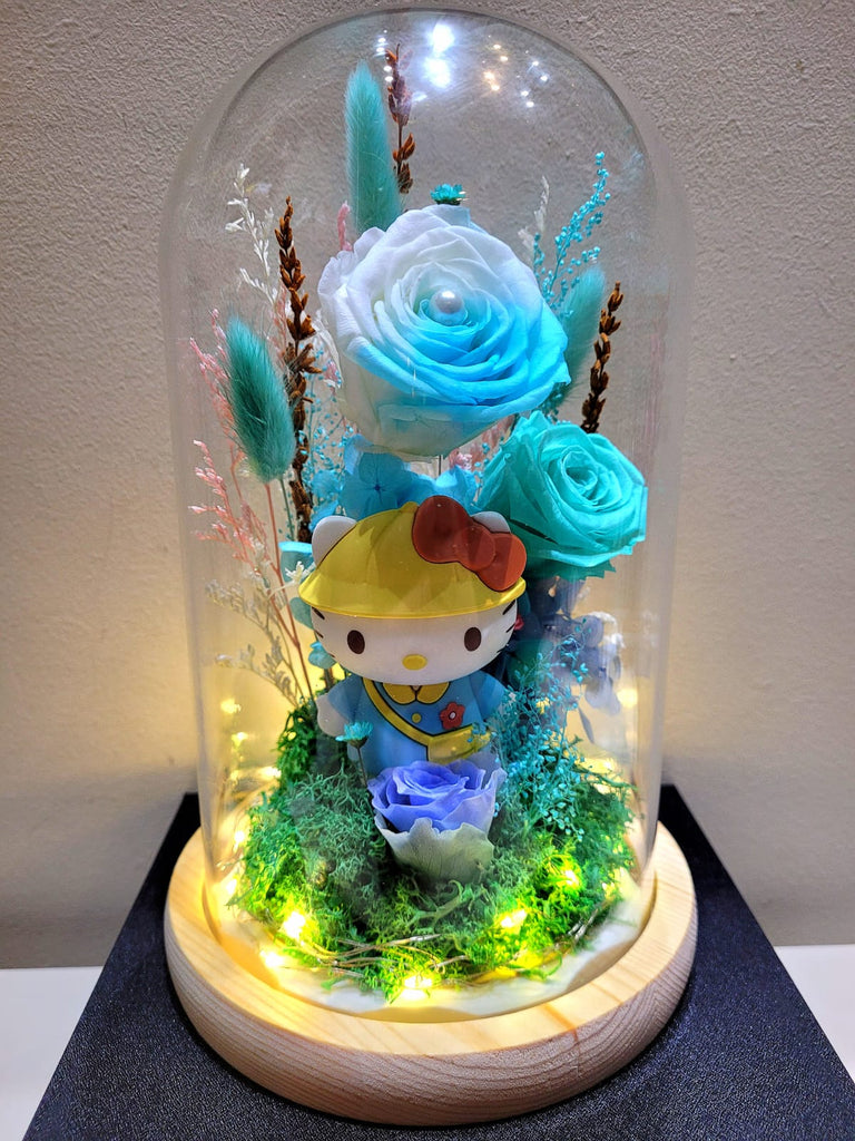 Hello Kitty Preserved Flower Dome With Multi-Blue Roses and Same Day Delivery