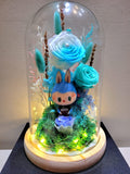 Premium Popmart Labubu Preserved Flower Dome With Multi Blue Roses And Same Day Delivery.