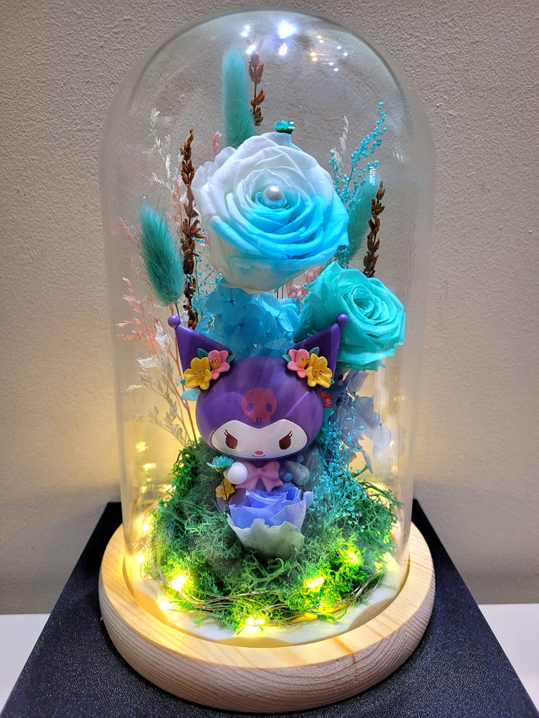 Kuromi Preserved Flower Dome With Multi-Blue Roses And Same Day Delivery