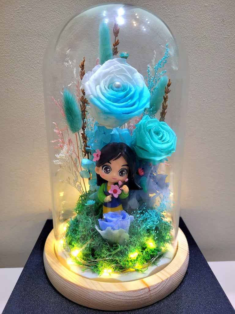 Princess Mulan Preserved Flower Dome With Multi-Blue Roses And Same Day Delivery