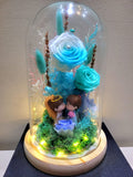 Eternal Couple V3 Preserved Flower Dome With Multi Blue Roses And Same Day Delivery