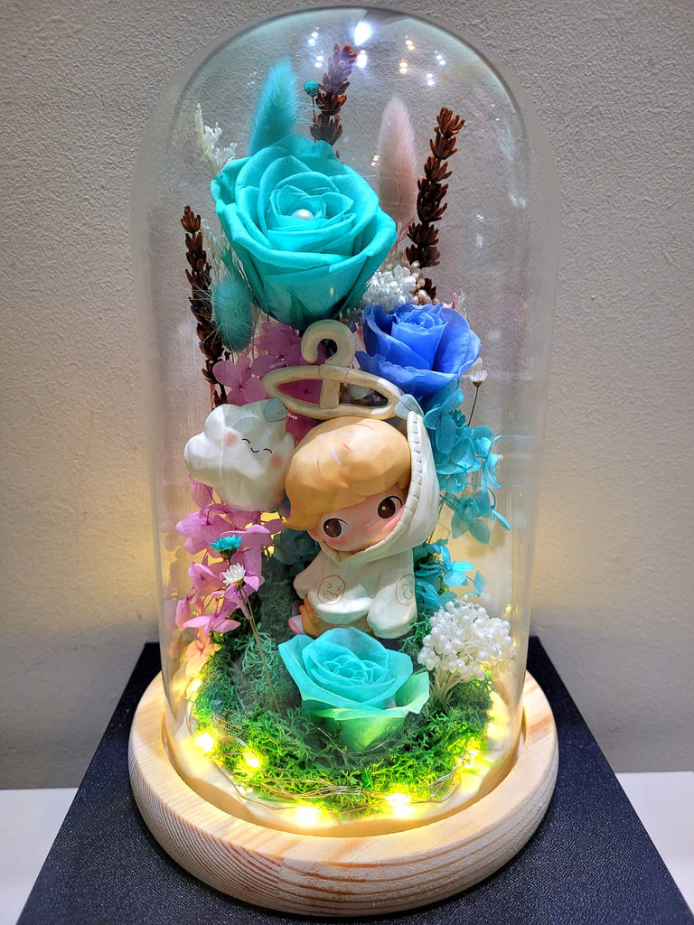 Premium Popmart Dimoo Preserved Flower Dome With Tiffany Roses And Same Day Delivery.
