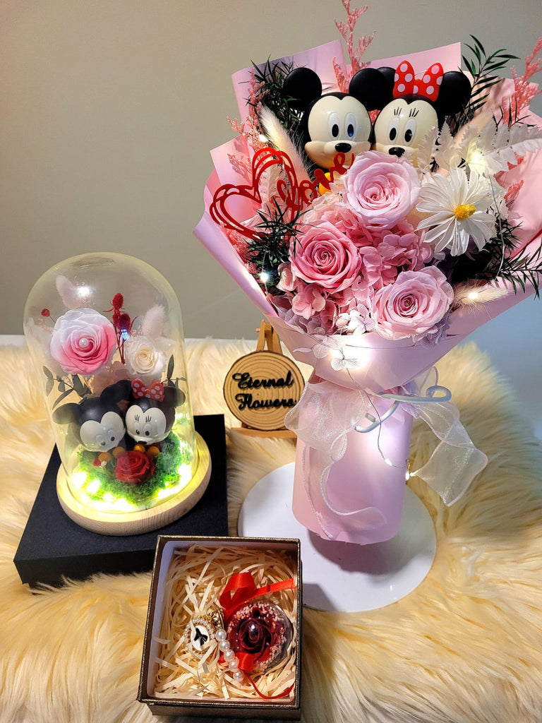 Eternal Couple Mickey and Minnie Mouse Preserved Flowers Gifts Set