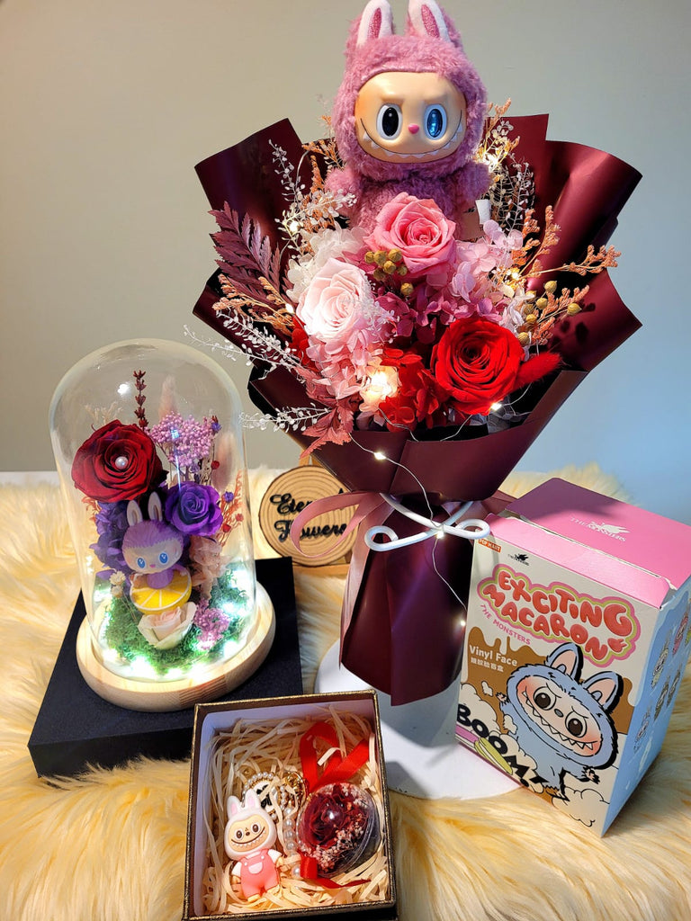 Authentic Labubu Preserved Flowers Gifts Set And Same Day Delivery
