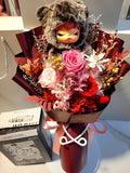 AUTHENTIC HIRONO Plush with Eternal Elegance Red Preserved Flowers Bouquet