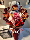 AUTHENTIC HIRONO Plush with Eternal Elegance Red Preserved Flowers Bouquet
