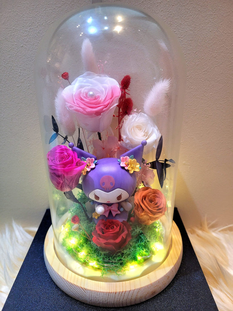 5 Roses Kuromi Preserved Flower Dome (Pink Theme)