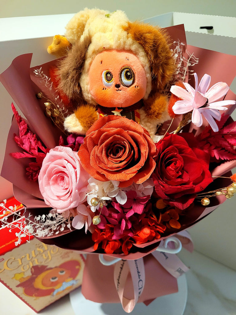 AUTHENTIC TWINKLE TWINKLE Plush with Eternal Elegance Red Preserved Flowers Bouquet