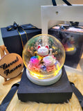 Lucky Cat With Rainbow Roses Personalised LED Preserved Flowers Dome. 100% High Quality Real Flowers. (Comes with a premium gift box)