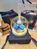 Lucky Cat With Blue Roses Personalised LED Preserved Flowers Dome. 100% High Quality Real Flowers. (Comes with a premium gift box)