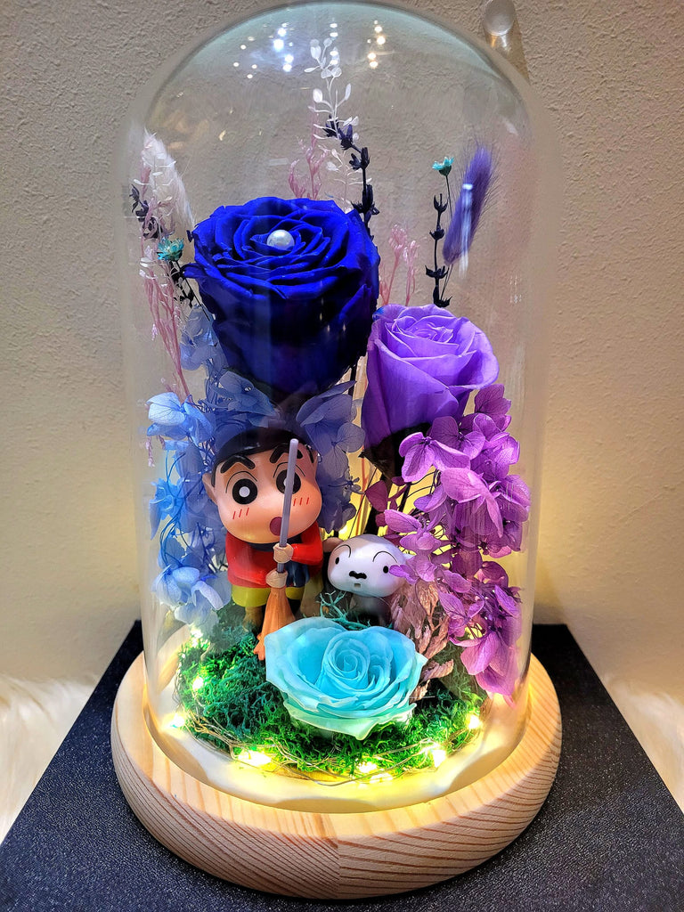 Crayon Shin-Chan Preserved Flower Dome With Dark Blue Roses And Same Day Delivery