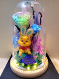 Premium Miniso Winnie The Pooh Preserved Flower Dome With Pastel Rainbow Roses And Same Day Delivery
