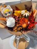 AUTHENTIC MOLLY Plush With Eternal Elegance Orange Yellow White Preserved Roses Bouquet