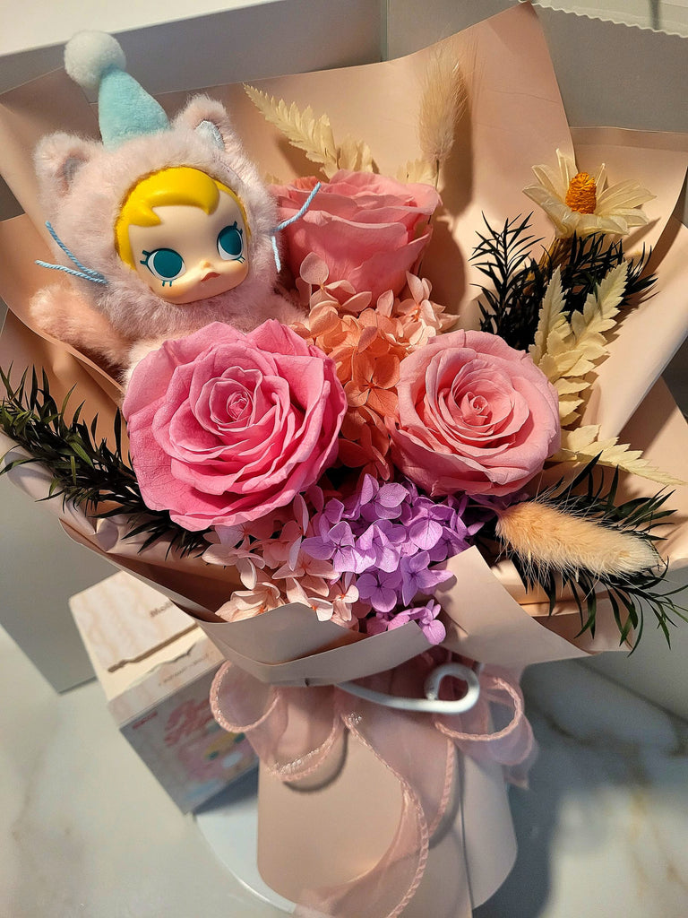 AUTHENTIC MOLLY Plush with Forever In Love Preserved Flowers Bouquet