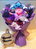 Timeless Romance Dark Purple, Dark Red and Light Pink Preserved Roses Bouquet With Stitch
