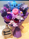 Timeless Romance Dark Purple, Dark Red and Light Pink Preserved Roses Bouquet With Stitch