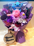 Timeless Romance Dark Purple, Dark Red and Light Pink Preserved Roses Bouquet With Stitch