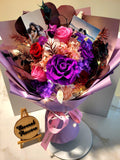 6 Stalks Timeless Romance Dark Purple, Dark Red and Light Pink Preserved Roses Bouquet