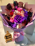 6 Stalks Timeless Romance Dark Purple, Dark Red and Light Pink Preserved Roses Bouquet