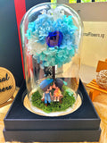 Premium Eternal Couple Hydrangea Tree With Preserved Roses in Glass Dome (With option to add a personalised photo or choose your own figurines)