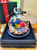 Petite Rainbow Color Rose LED Preserved Flowers Dome. 100% High Quality Real Flowers. Comes With A Premium Gift Box.