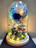 Premium Eternal Couple Hydrangea Tree With Preserved Roses in Glass Dome (With option to add a personalised photo or choose your own figurines)