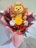 Premium Miniso Winnie The Pooh Plush With Eternal Elegance Orange Yellow White Preserved Roses Bouquet