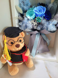 Graduation Bouquet: Eternal Elegance Blue Preserved Roses With Teddy Bear