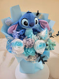 Timeless Romance Multi-Blue Preserved Roses Bouquet With Stitch Plush Toy