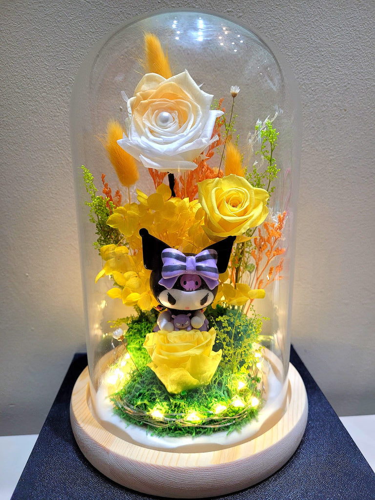 Kuromi Preserved Flower Dome With Yellow Roses And Same Day Delivery