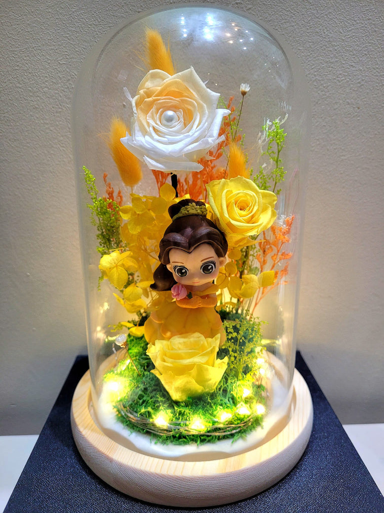 Princess Belle Preserved Flower Dome With Yellow Roses And Same Day Delivery