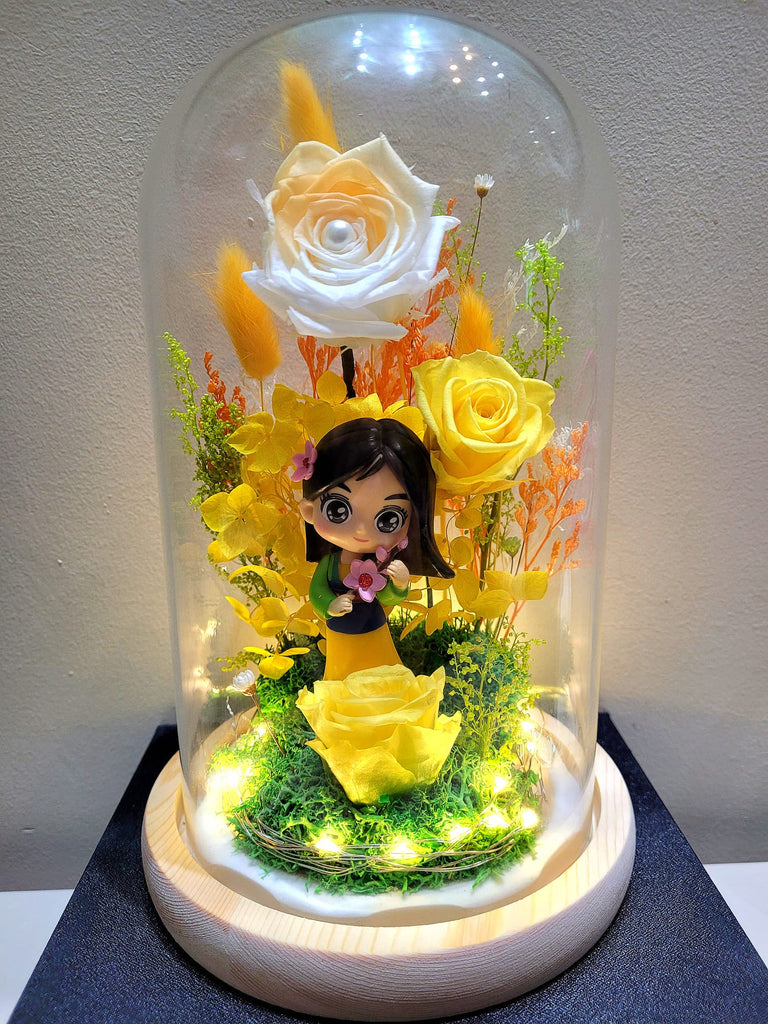 Princess Mulan Preserved Flower Dome With Yellow Roses And Same Day Delivery