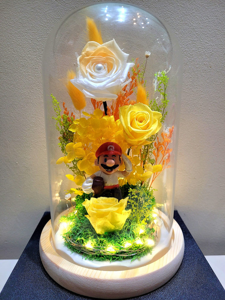 Super Mario Preserved Flower Dome With Yellow Roses And Same Day Delivery