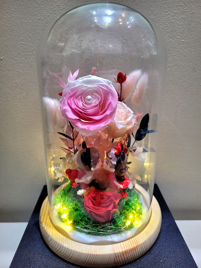 Eternal Couple V2 Preserved Flower Dome With Pink Roses And Same Day Delivery