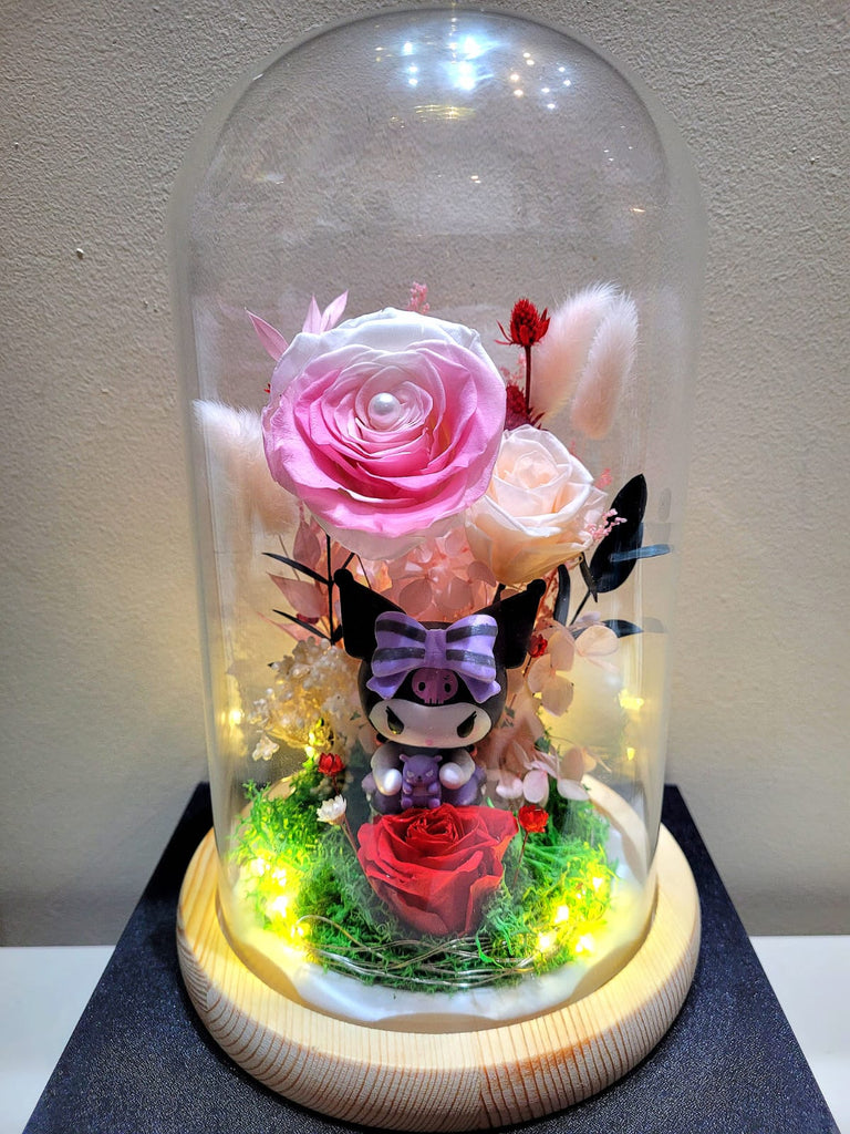 Kuromi Preserved Flower Dome With Pink Roses And Same Day Delivery