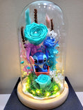 Premium Popmart Stitch Preserved Flower Dome With Tiffany Roses And Same Day Delivery