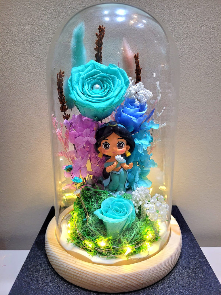 Princess Jasmine Preserved Flower Dome With Tiffany Roses And Same Day Delivery