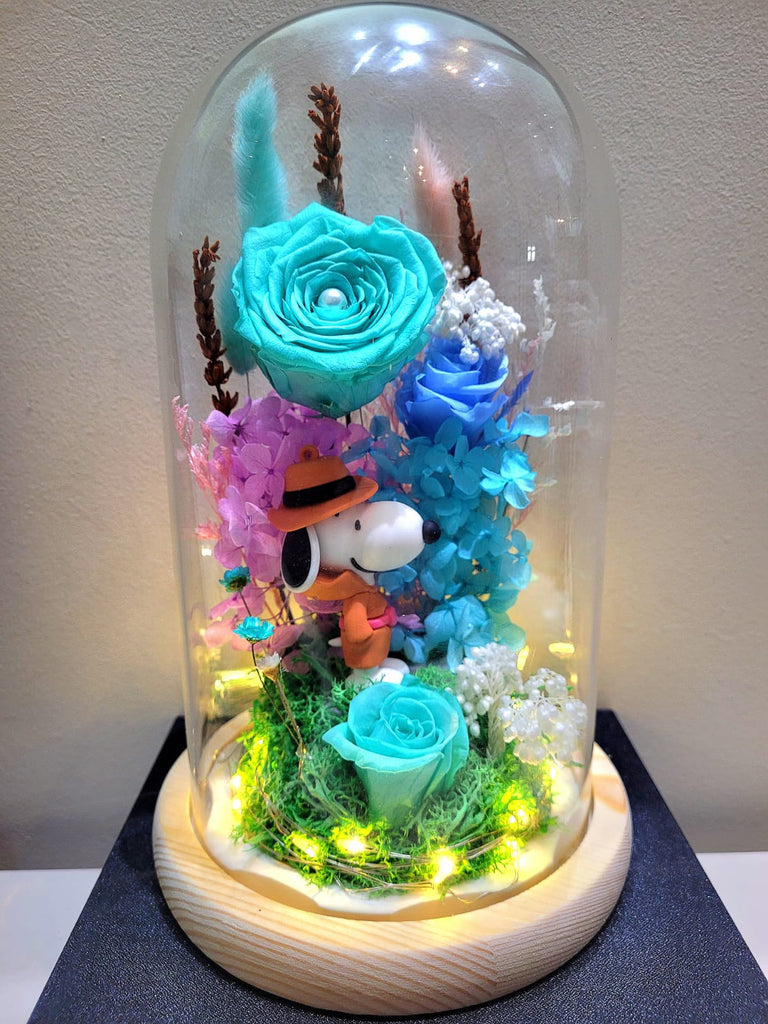 Snoopy Preserved Flower Dome With Tiffany Roses And Same Day Delivery